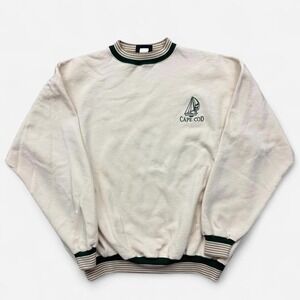 Cape Cod Embroidered Crewneck Sweatshirt - Cream with Green Trim